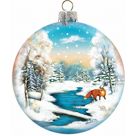 GLORIOUSGIFTS Holiday Splendor Glass Winter Fox Ball 35 in Glass Ornament GL301598